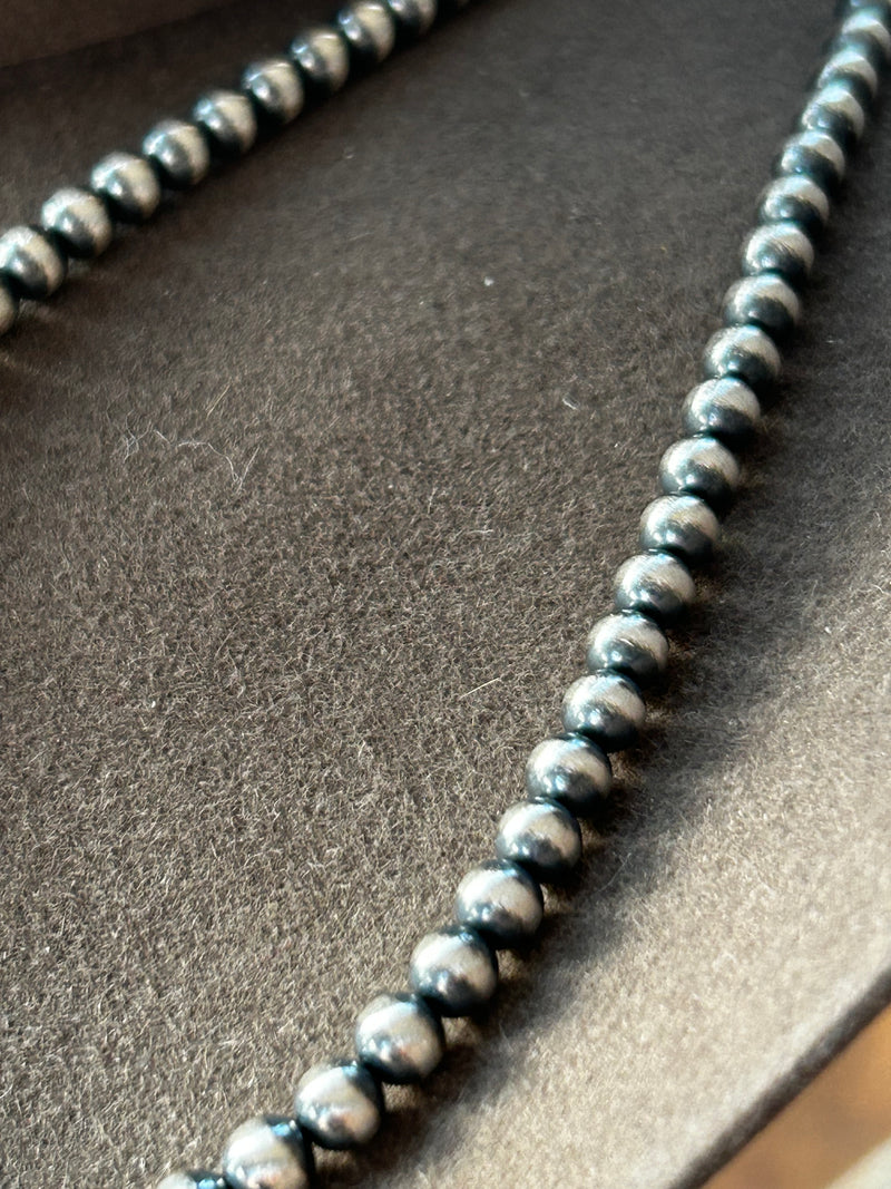 Sterling Silver Navajo Beads 24” 5mm